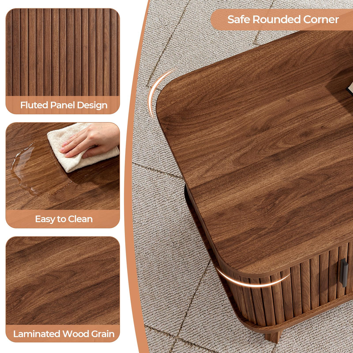 Mid Century Lift Top Coffee Table with Hidden Storage, Brown