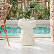 Merax Mushroom Outdoor Side Table, MGO Concrete End Table with Travertine Texture, Modern Pedestal Accent Table for Patio, Garden, Balcony, Indoor Outdoor Coffee Table, Beige + Yellow