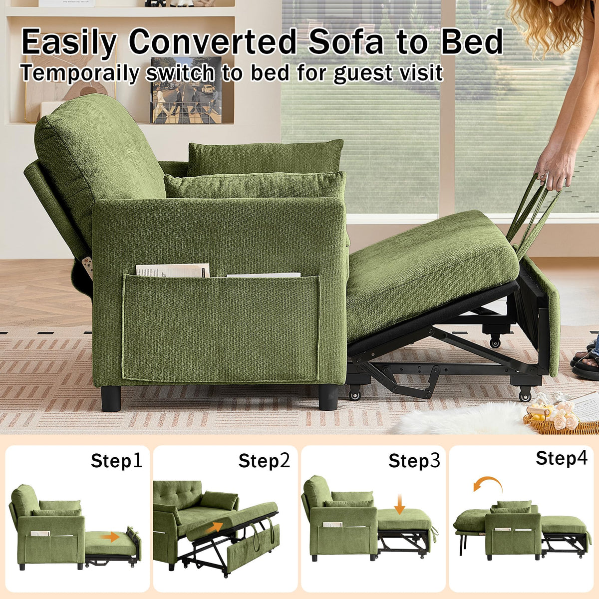 Green 3-in-1 Sleeper Loveseat