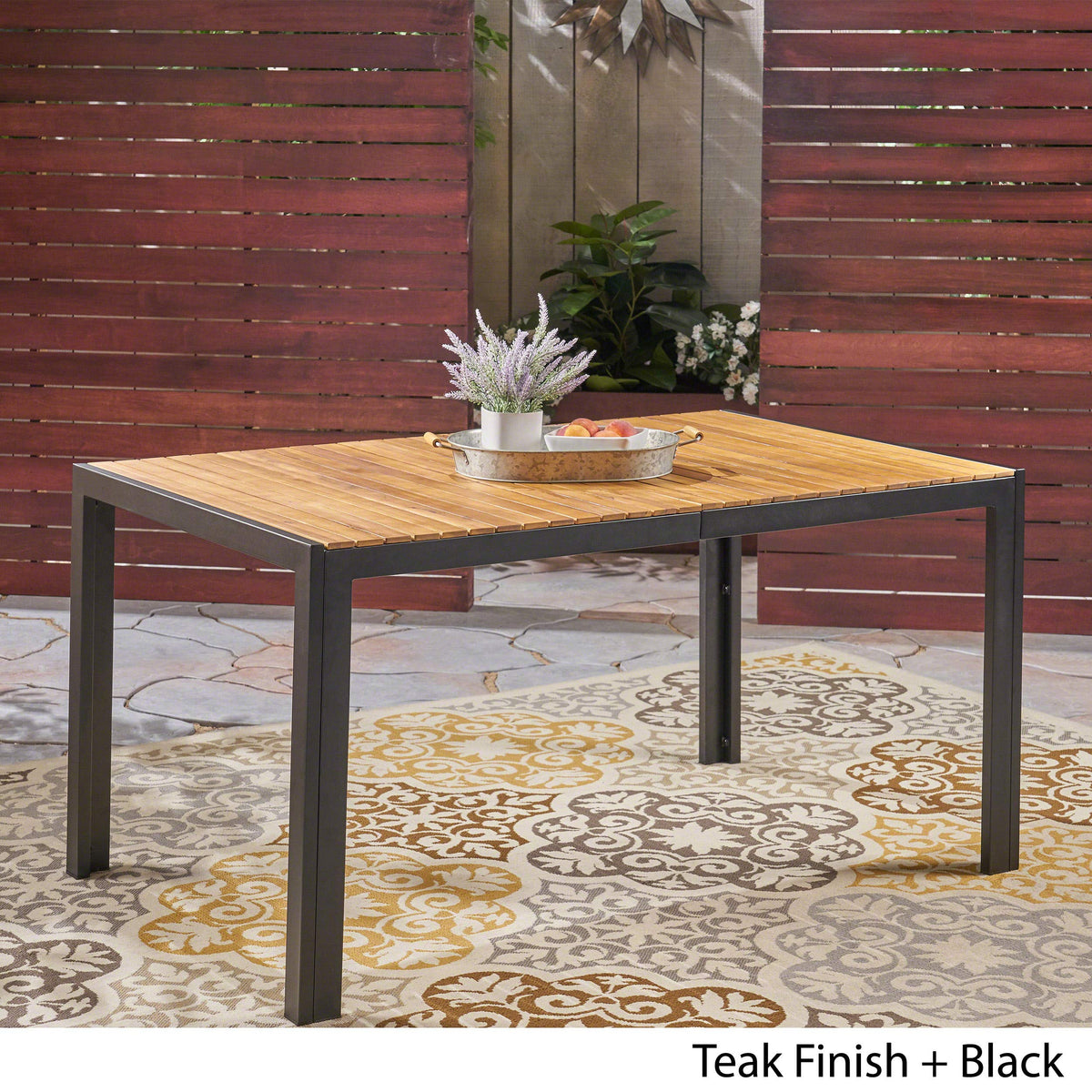 Christopher Knight Home Dining Table, Teak Finish + Black