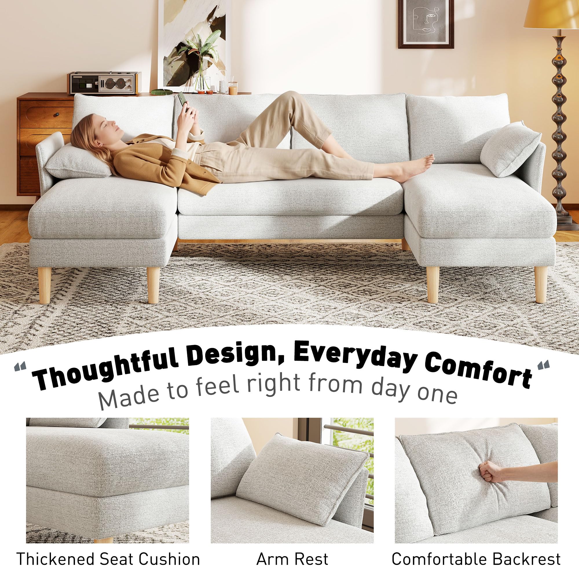 U-Shaped Sectional Sofa with Double Chaise Lounge