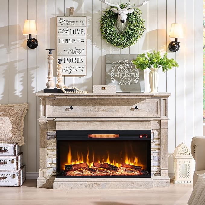 52" Fireplace TV Stand with 3-Sided Glass, Fits TVs up to 65"