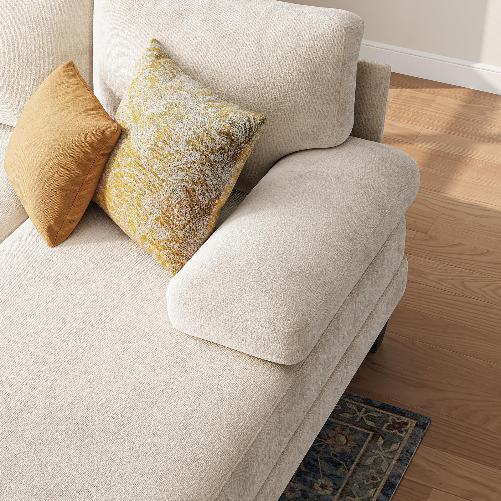 TROMIRY Sectional Couches for Living Room | 112 Inch U-Shaped Sectional Couch | 4 Seat Sofa Set with Double Chaise for Apartment | Warm White Chenille