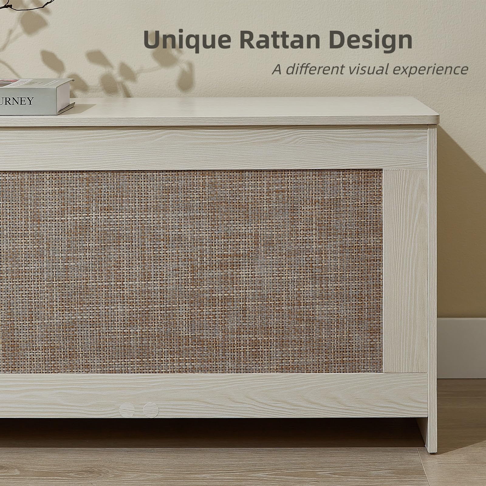 ZenFang 51.2" Storage Chest Extra Large,Storage Bench with 2 Safety Hinges,Wooden Shoe Bench,51.2x15.7x18.3 Inch,Easy Assembly,Storage Bench for Bedroom,Living Room,entryway(White Cream)