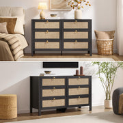 SICOTAS 6 Drawer Dresser for Bedroom - 51" Wide Rattan Dressers Chest of Drawers for Closet, Larger Storage Cabinet Farmhouse Boho Dresser TV Stand for Living Dining Room, Hallway, Black