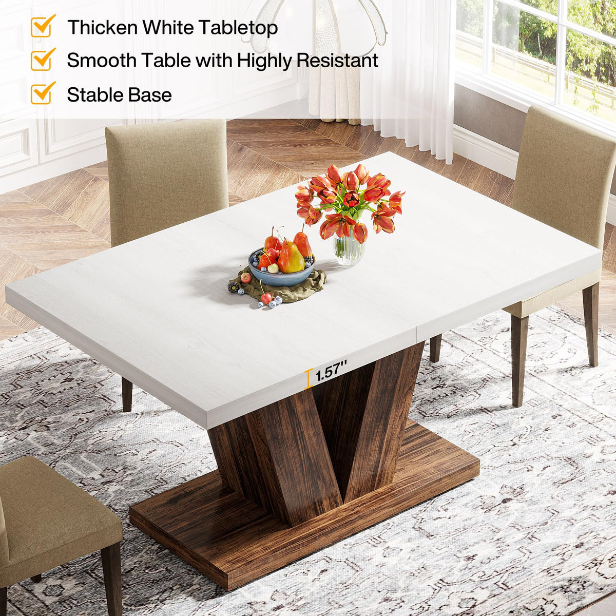 White & Brown Pedestal Dining Table