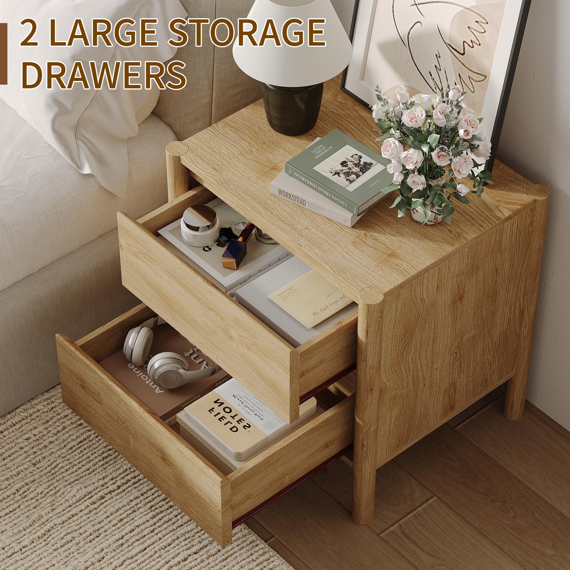 Mid-Century Nightstand Set of 2 with Drawers