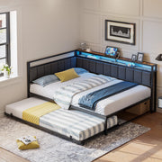LIKIMIO Full Daybed with Trundle, Charging Station & LED, Black