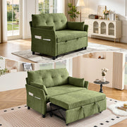 Green Linen Pull-Out Sleeper Loveseat