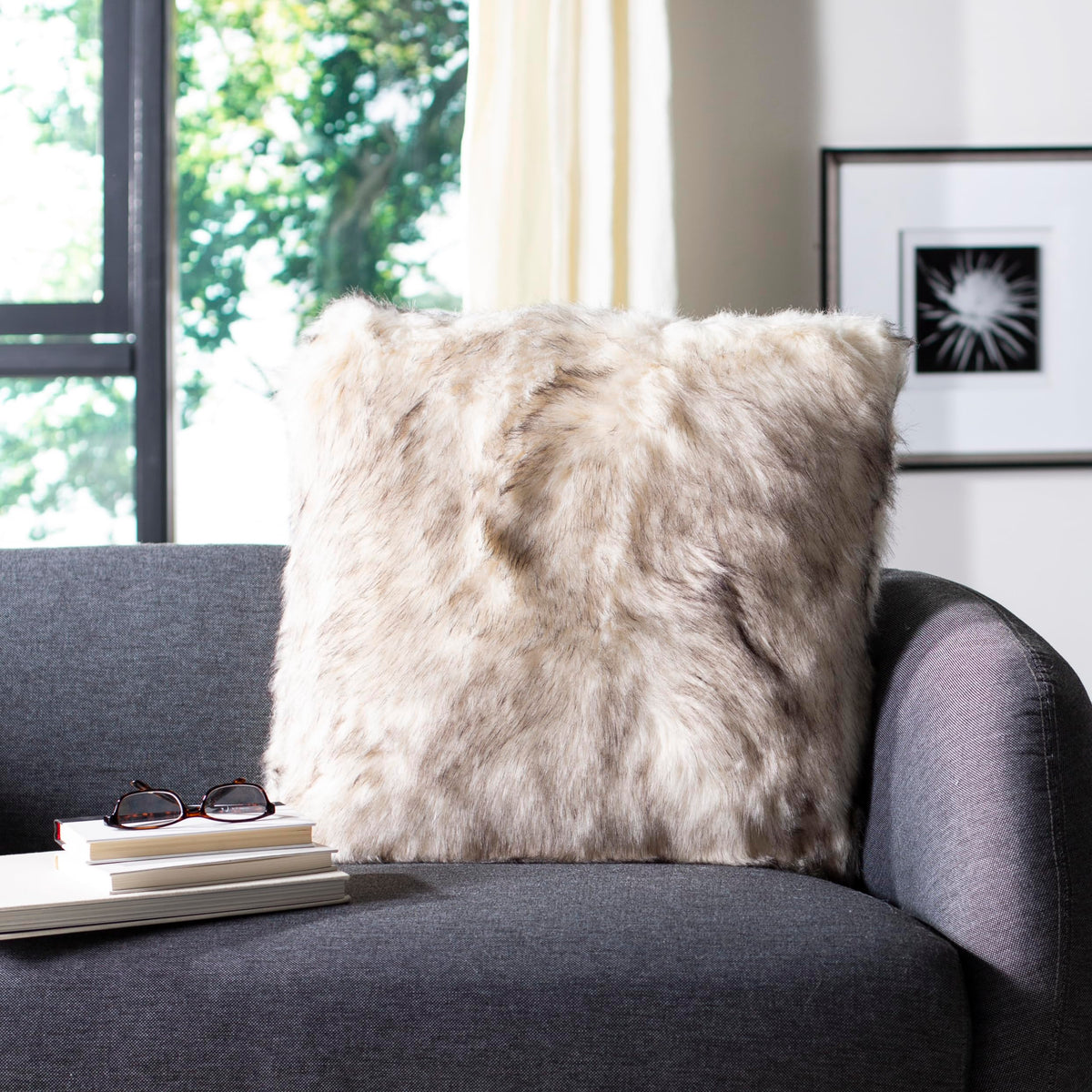 Safavieh Home Collection Coco Tips Taupe 20 x 20-inch Decorative Accent Pillow