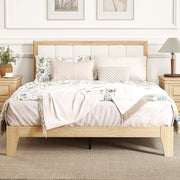 Upholstered Platform Bed Frame with Wooden Slats
