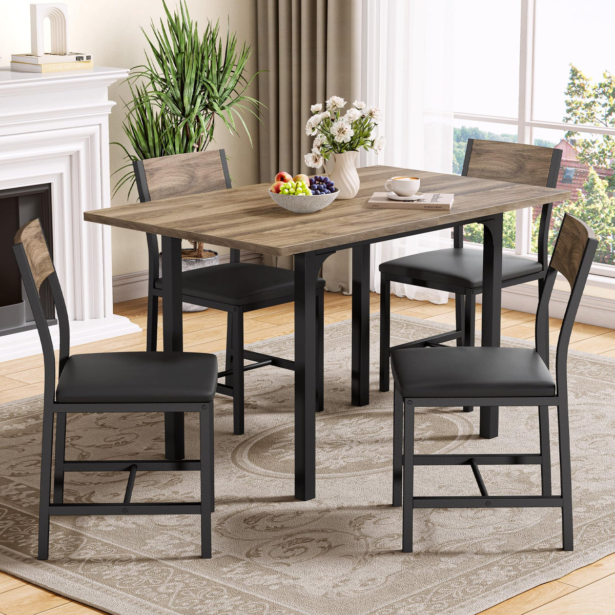 IRONCK Dining Table Set for 4, Extendable Kitchen Table Chairs Set of 4