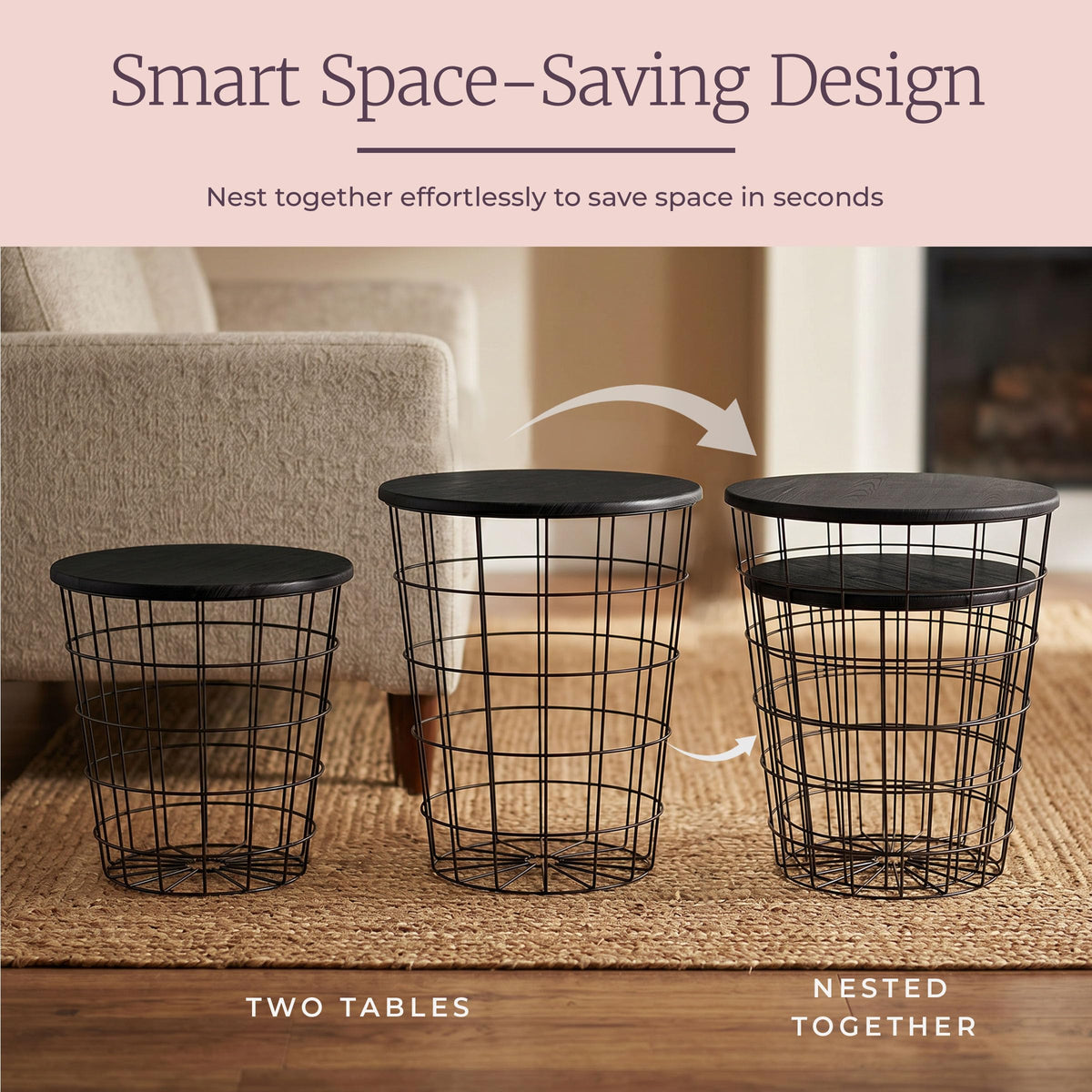 Lavish Home Round End Tables - Nesting Tables Set of 2, Black