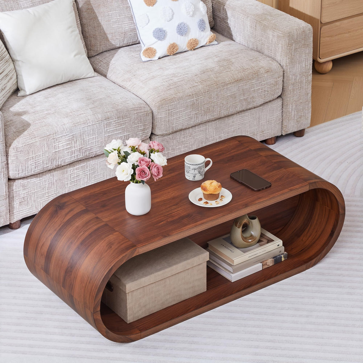 Oval Coffee Table with Storage