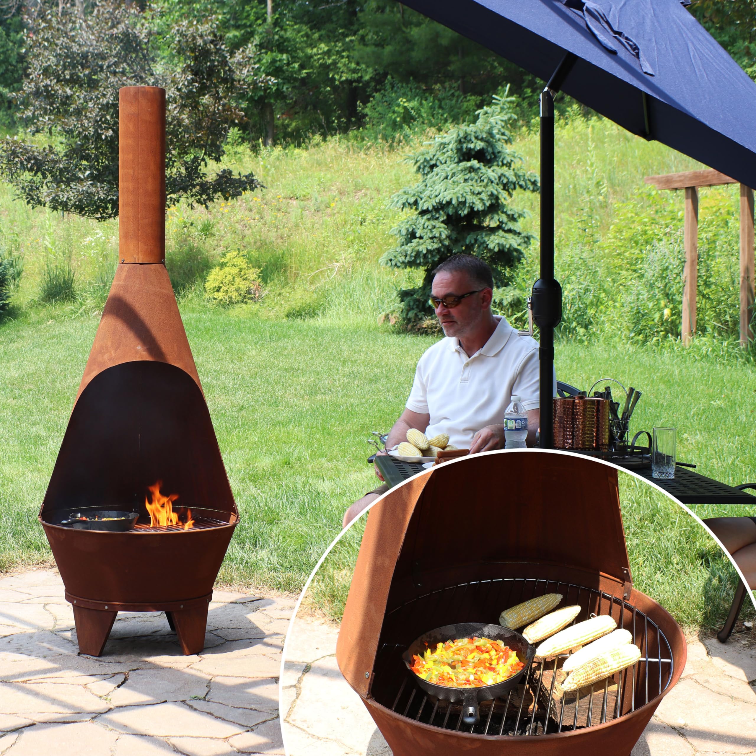 Large Chiminea Outdoor Wood-Burning Fireplace with Grill Grate