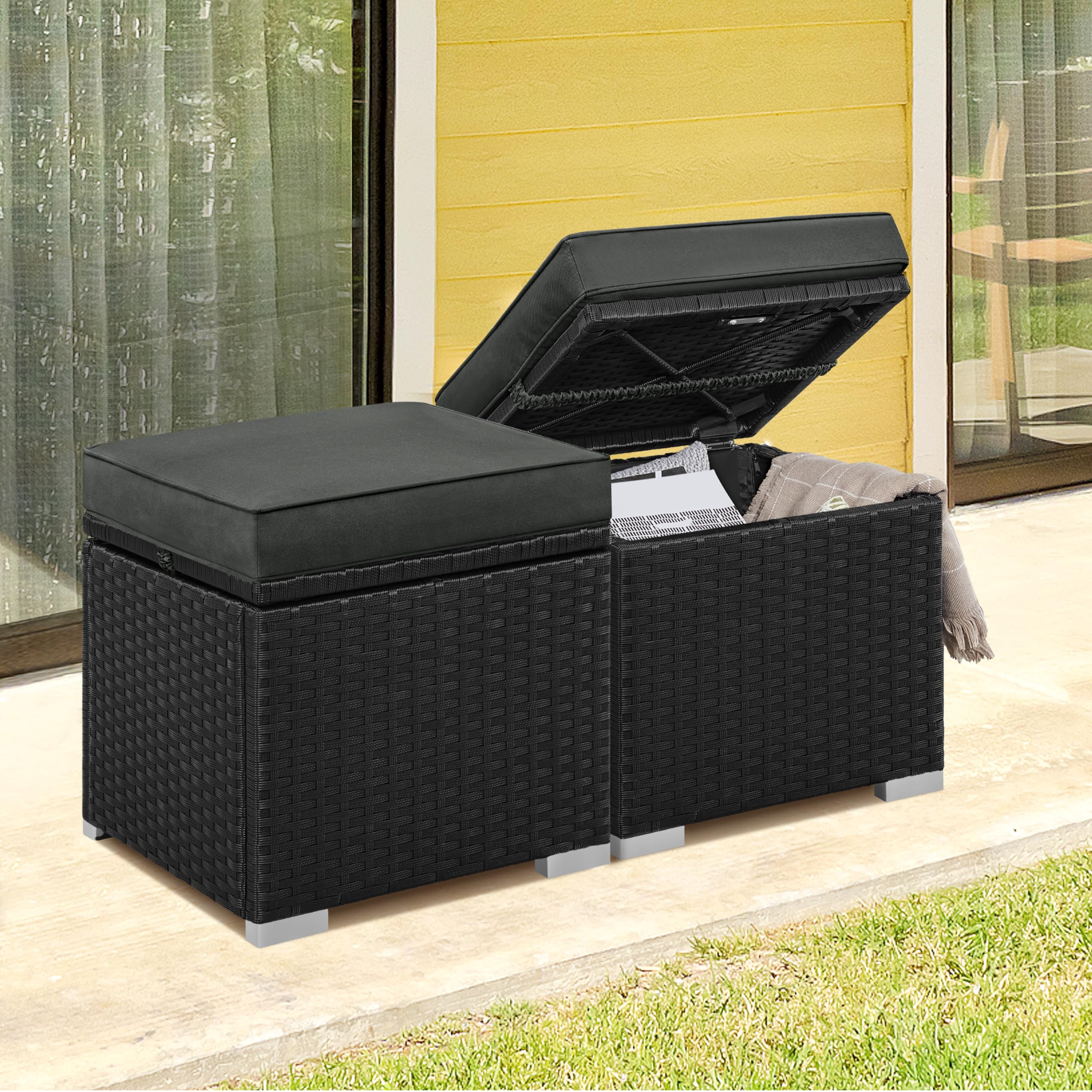 Wicker Patio Ottoman Set of 2