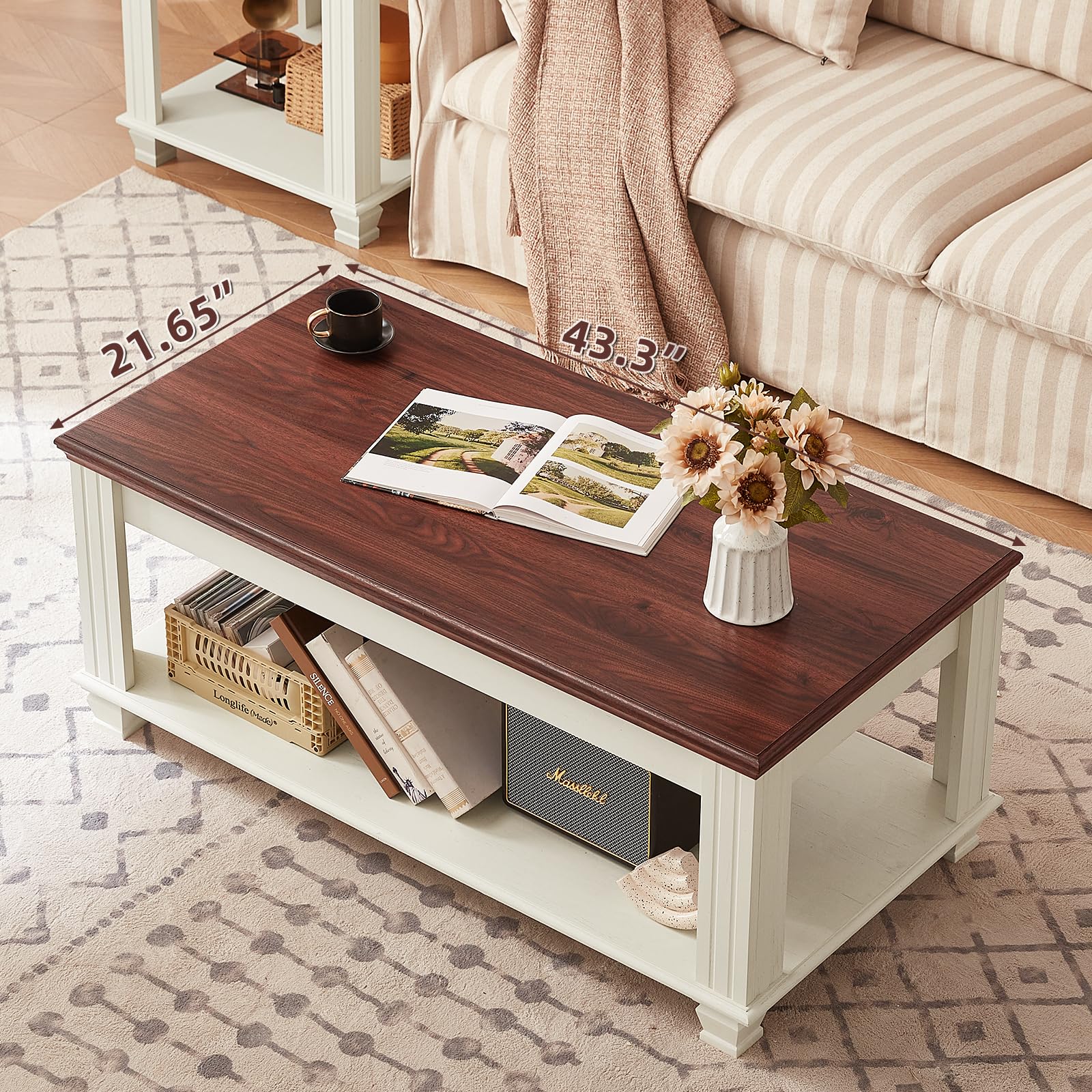 3-Piece Farmhouse Coffee & End Table Set with Open Shelf