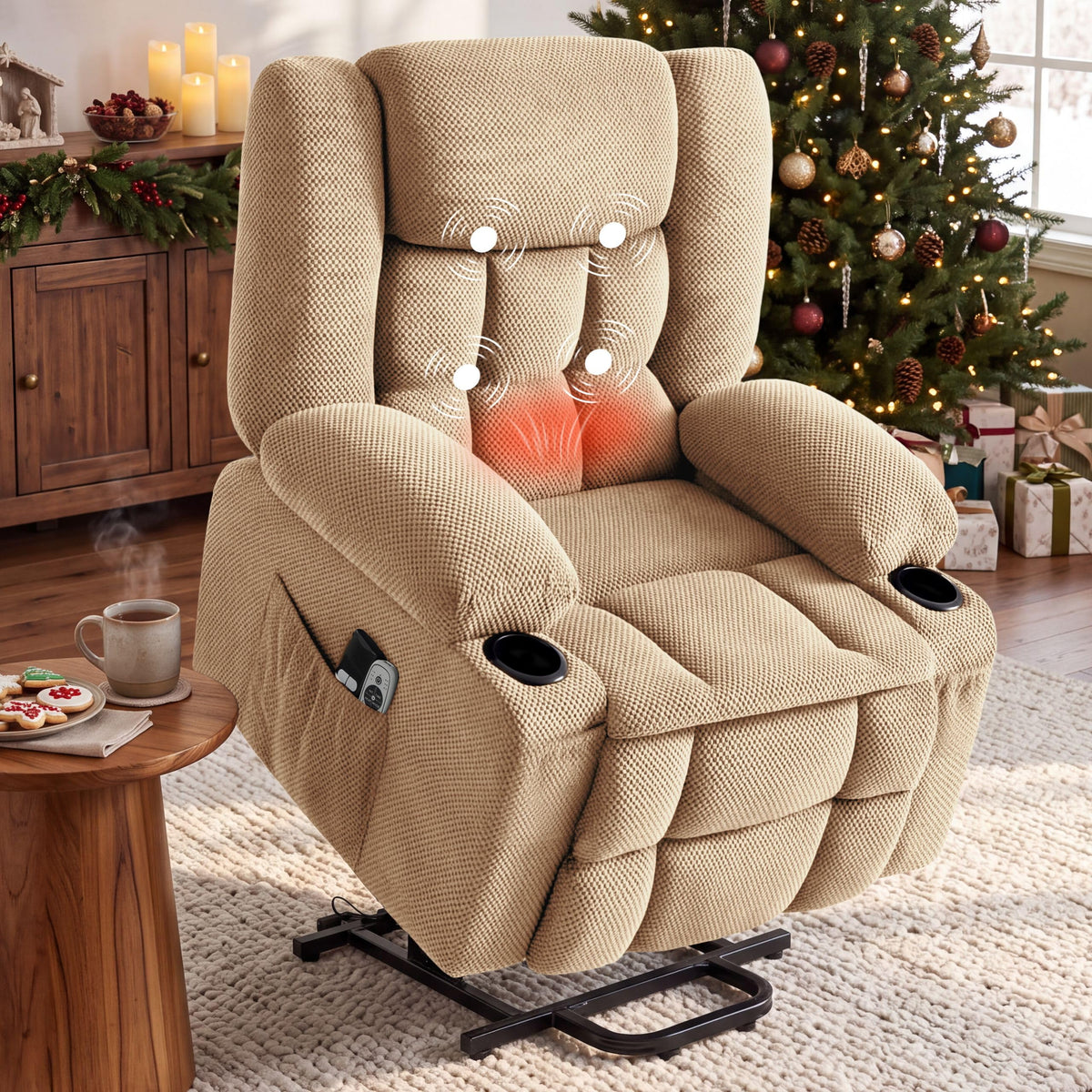Power Lift Recliner Chair for Elderly with Heat and Massage, Camel