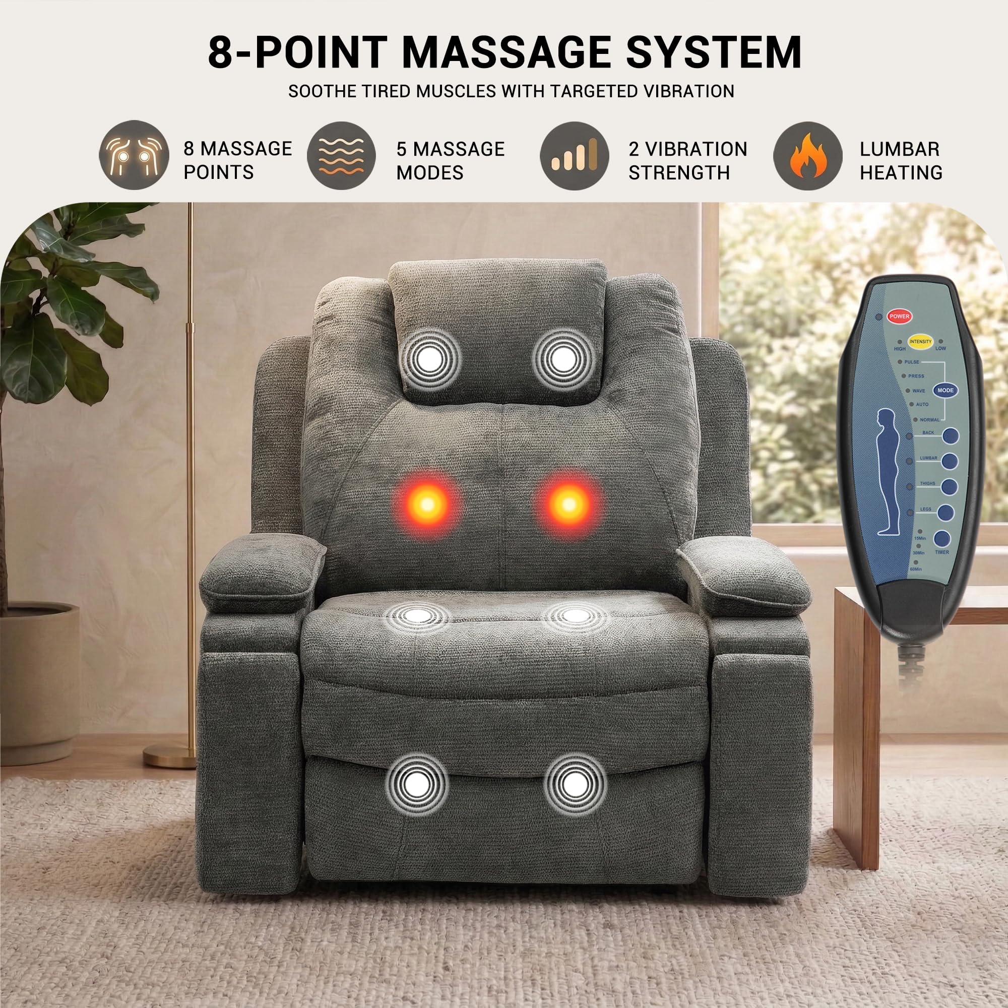 L-Shape Power Lift Recliner Chair with Massage & Heat