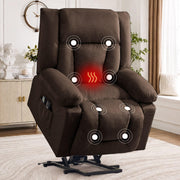 Korser Dual Motor Power Lift Recliner Chair for Elderly with Massage and Heat, Oversized Electric Recliner with Side Pockets, Living Room, Waffle, Brown