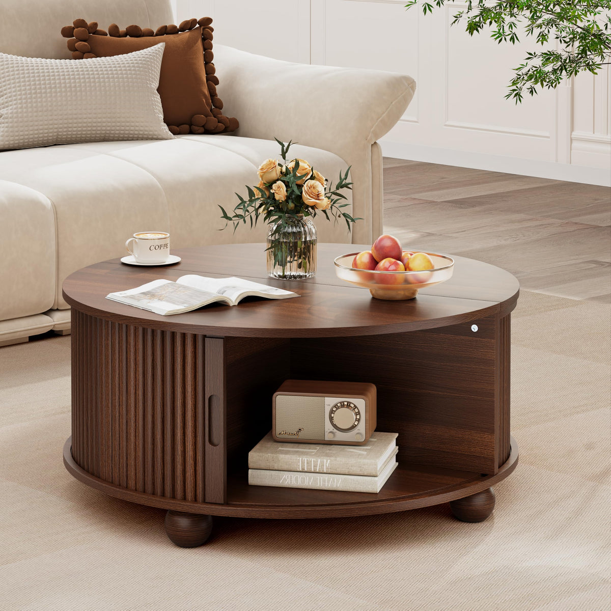 Fluted Round Storage Coffee Table