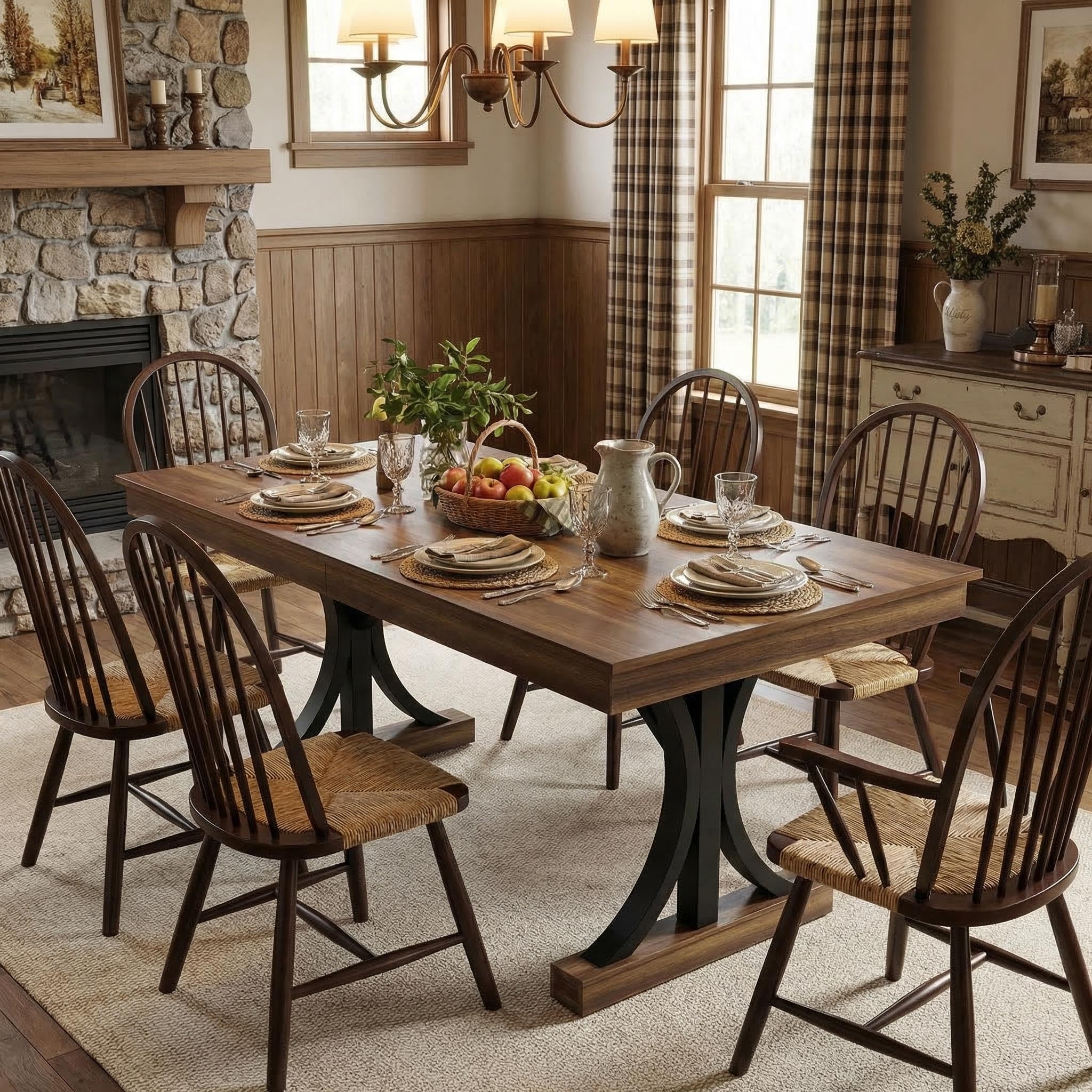 IDEALHOUSE Wood Dining Table for 6-8 with 2 Large Drawers, 70.87" Long Farmhouse Rectangular Kitchen Dining Table & Thick Table Top, Sturdy Frame, for Big Family, Dinette, Office, Walunt
