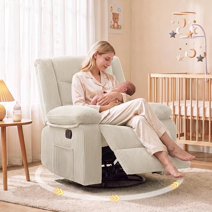 Corduroy Swivel Rocker Recliner