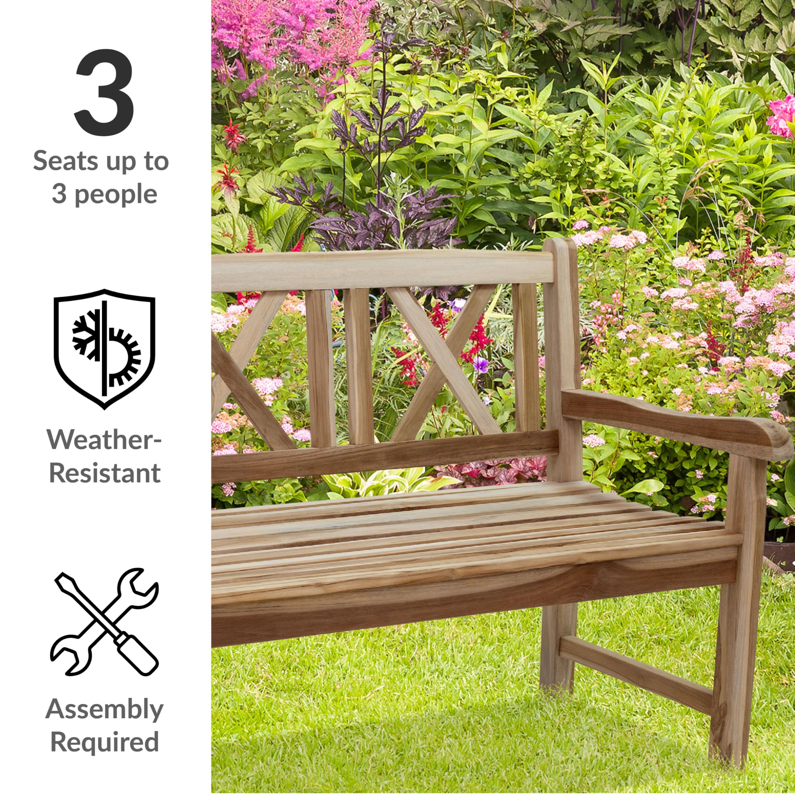 2-Person Teak Outdoor Bench with Backrest