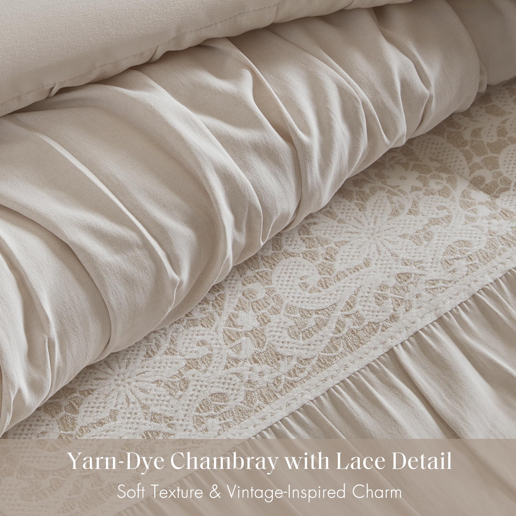 Shabby Chic 5-Piece Comforter Set with Ruching & Lace Trim