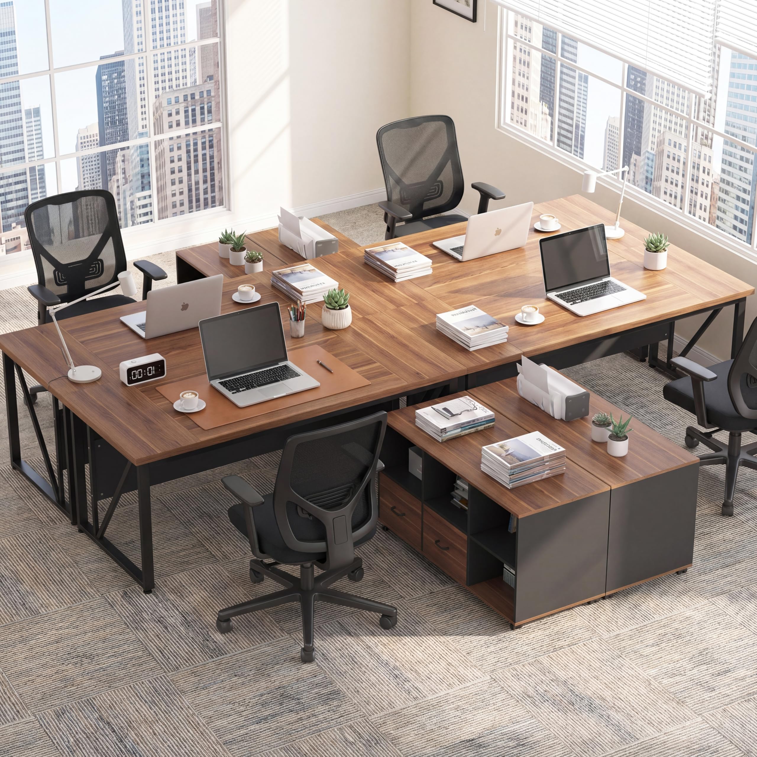 Tribesigns 63-Inch Executive Desk with 47" Mobile File Cabinet, L-Shaped Computer Desk with Drawers & Shelves, Large Industrial Home Office Desk Set with Storage (Dark Brown & Black)