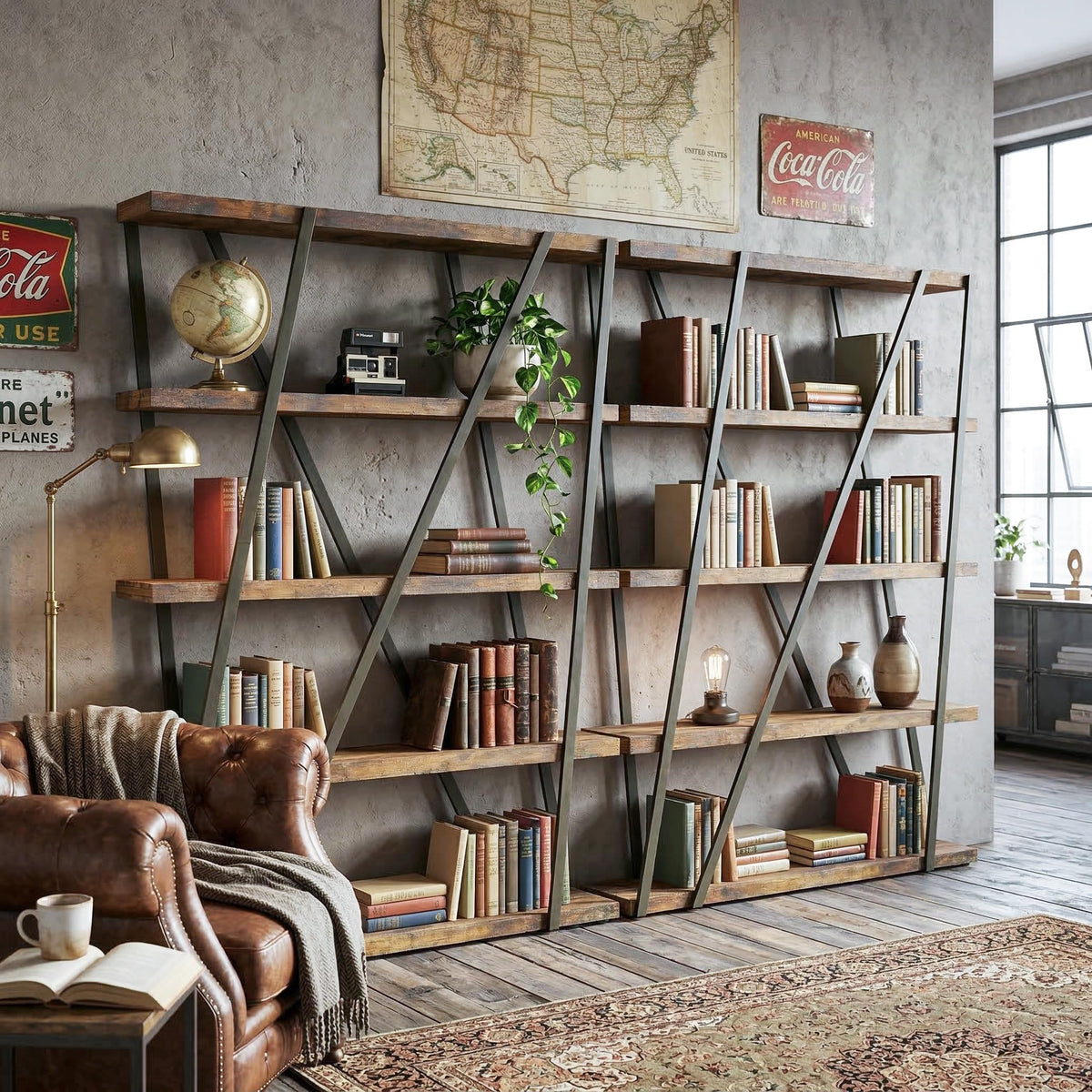 5-Tier Rustic Industrial Bookshelf