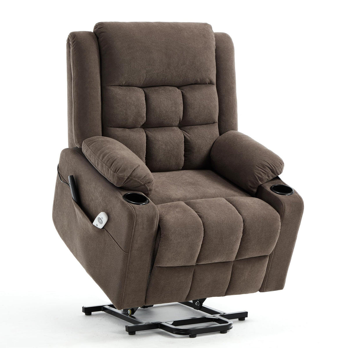 Power Lift Chair Recliners for Elderly with Heat and Massage, Recliner Chairs for Adults, Upgraded Fabric Recliner with USB & Type-C Charge Port, Cup Holders (Brown-O)