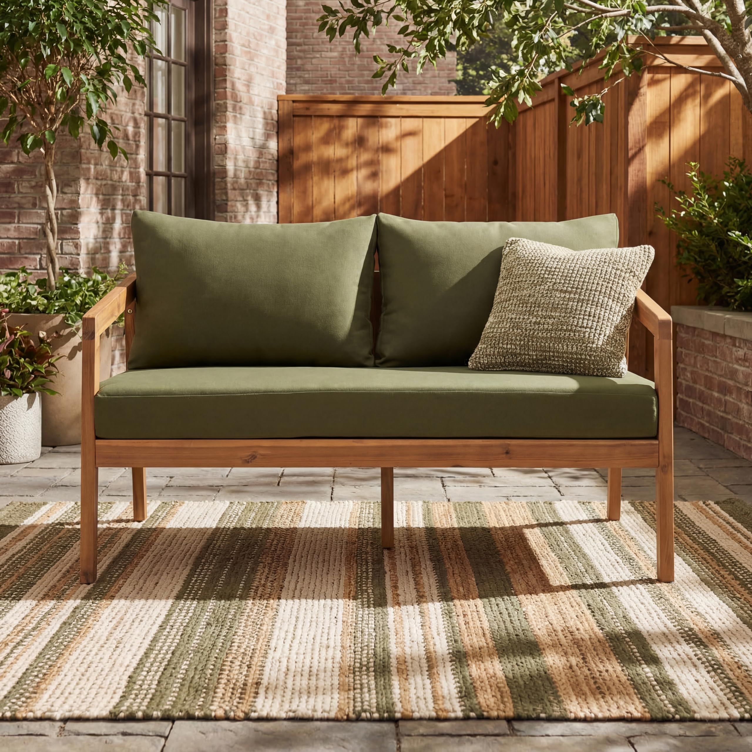 Acacia Wood Outdoor Loveseat Sofa with Removable Cushions