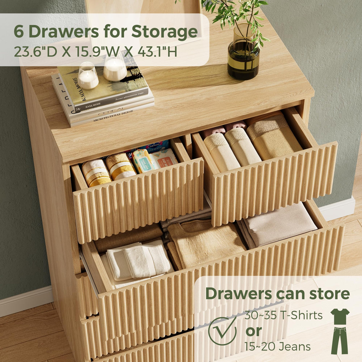 6-Drawer Fluted Dresser