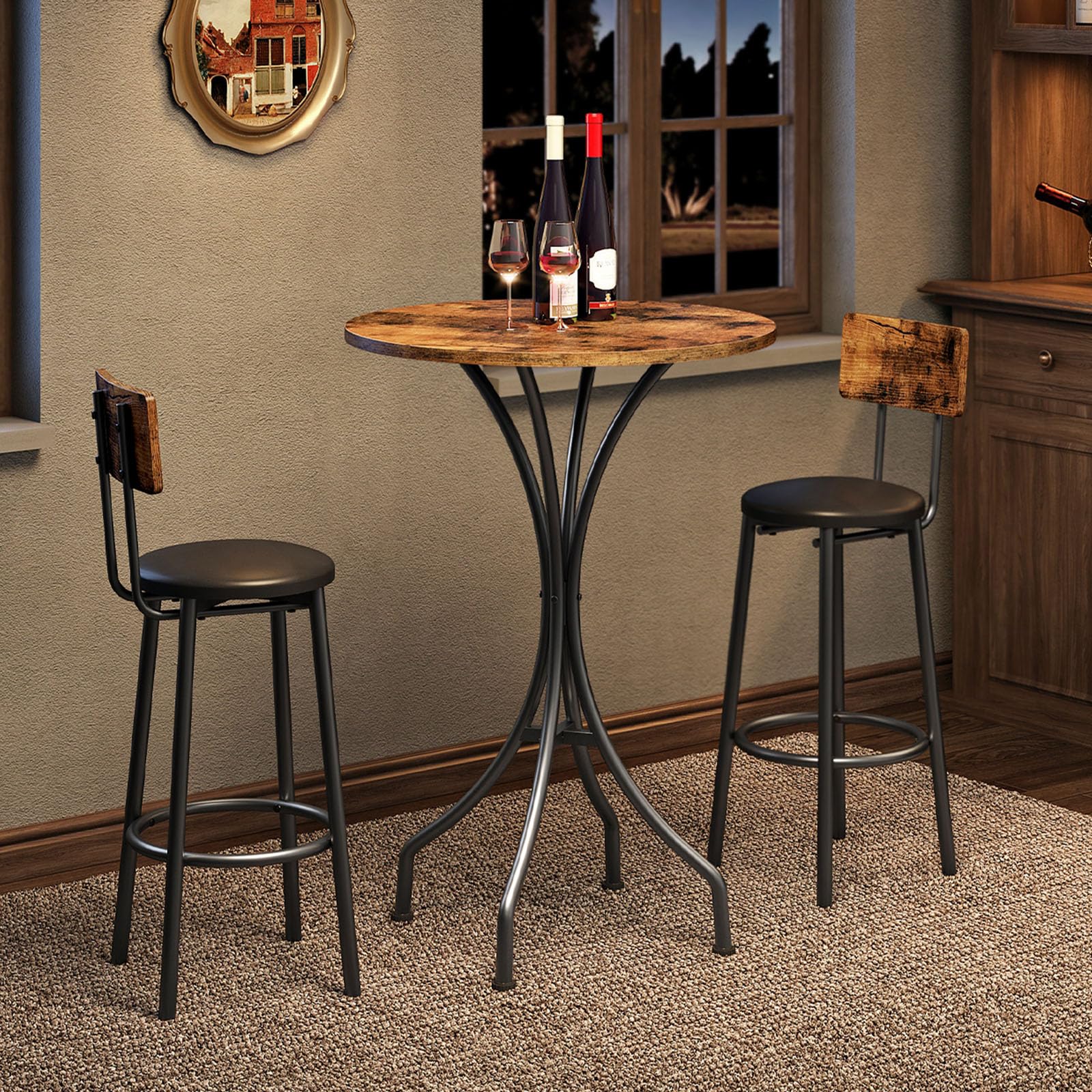 CHOEZON Bar Table, Round High Top Table, Home Counter Height Table, for Kitchen, Pub, Bistro, Living Room, Meeting Room, Rustic Brown and Black TBT06BF