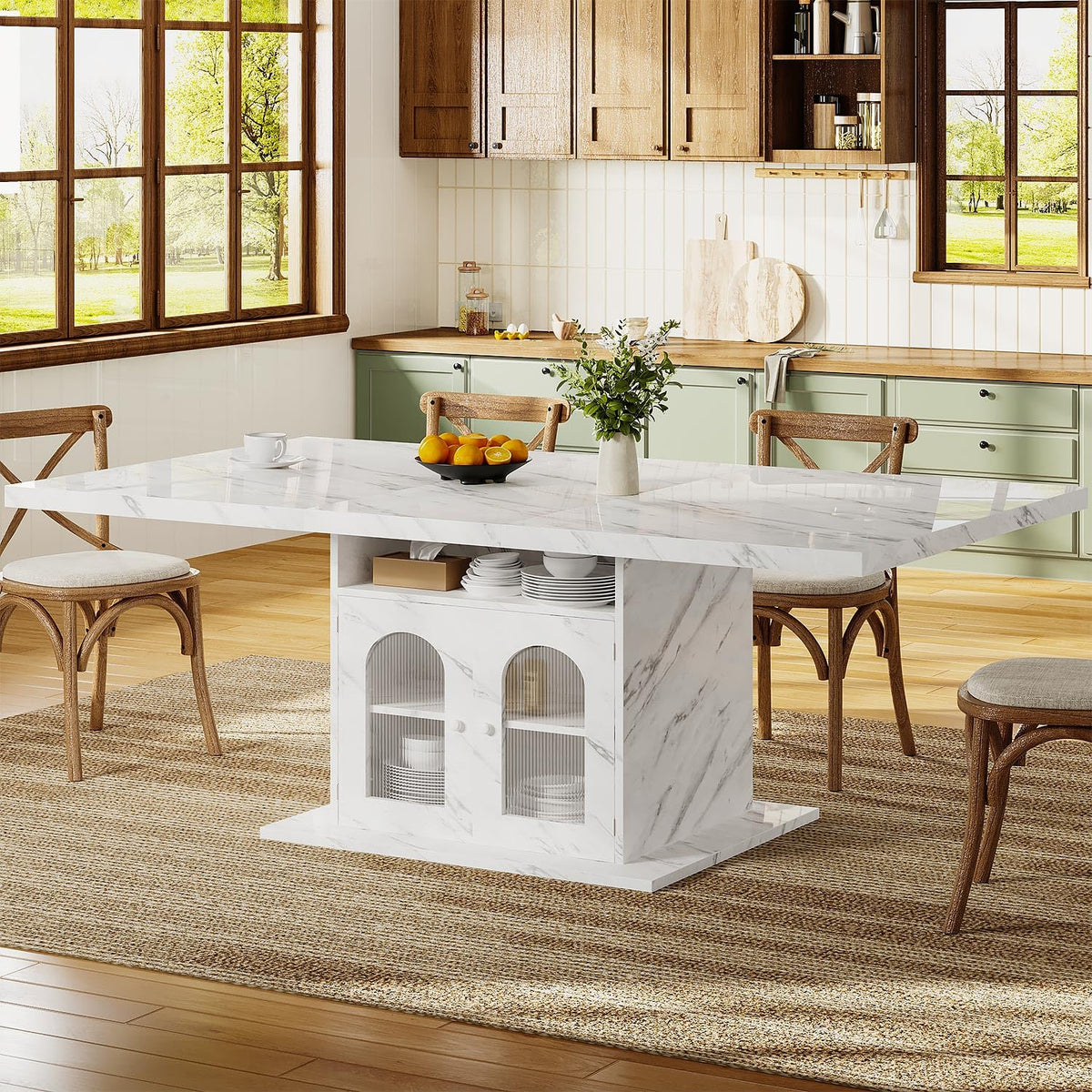 Faux Marble Dining Table with Storage
