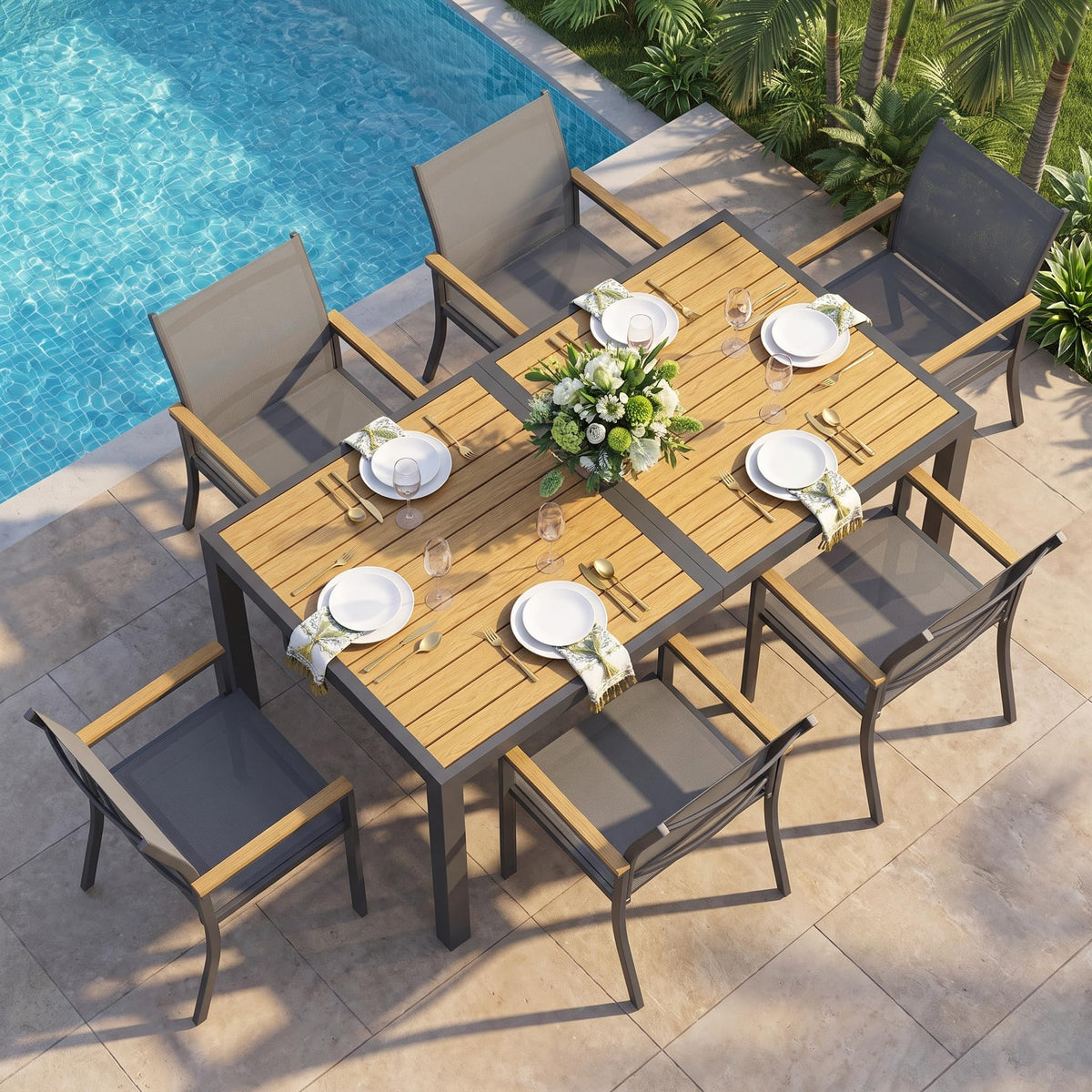 FansaFurn 7-Pieces Aluminum Patio Table and Chairs Set for All-Weather
