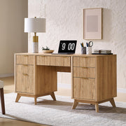 T4TREAM 60" Modern Fluted Executive Desk with Drawers, Natural Oak
