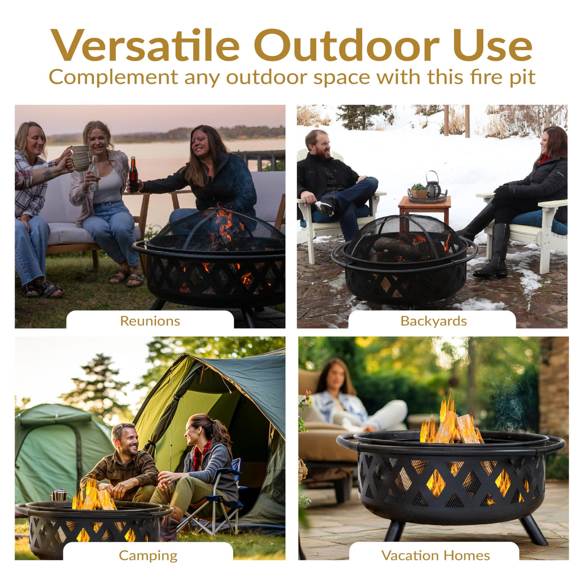 Sunnydaze Crossweave 36" Large Outdoor Fire Pit, Wood Burning, Round