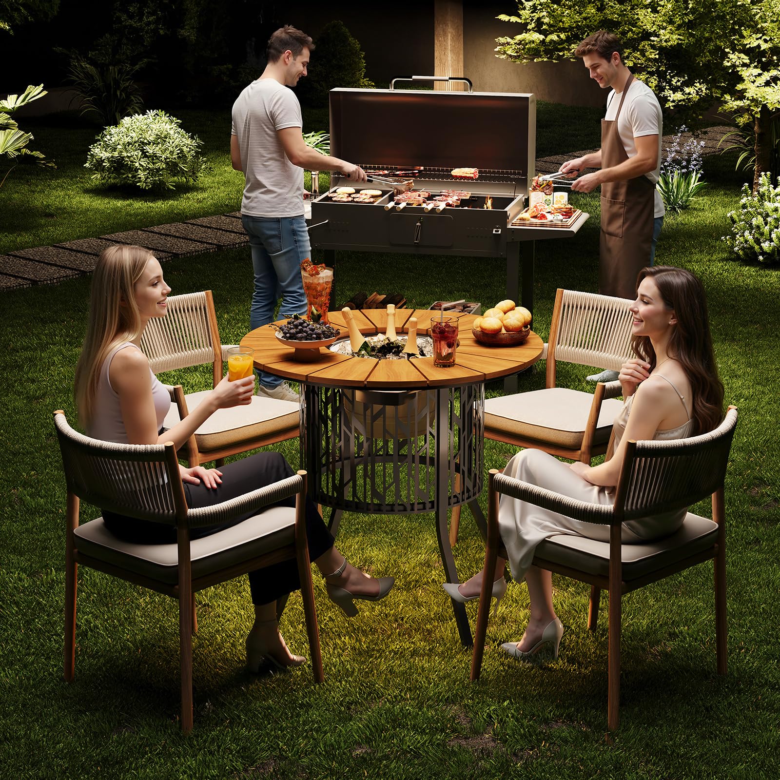 Solar LED Cooler Patio Table with Ice Bucket