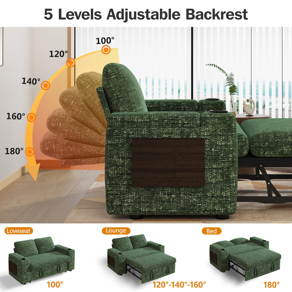 Chenille Pull-Out Sleeper Loveseat