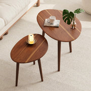 2 PCS Small Oval Coffee Tables,Walnut Mid Century Modern Nesting Tables