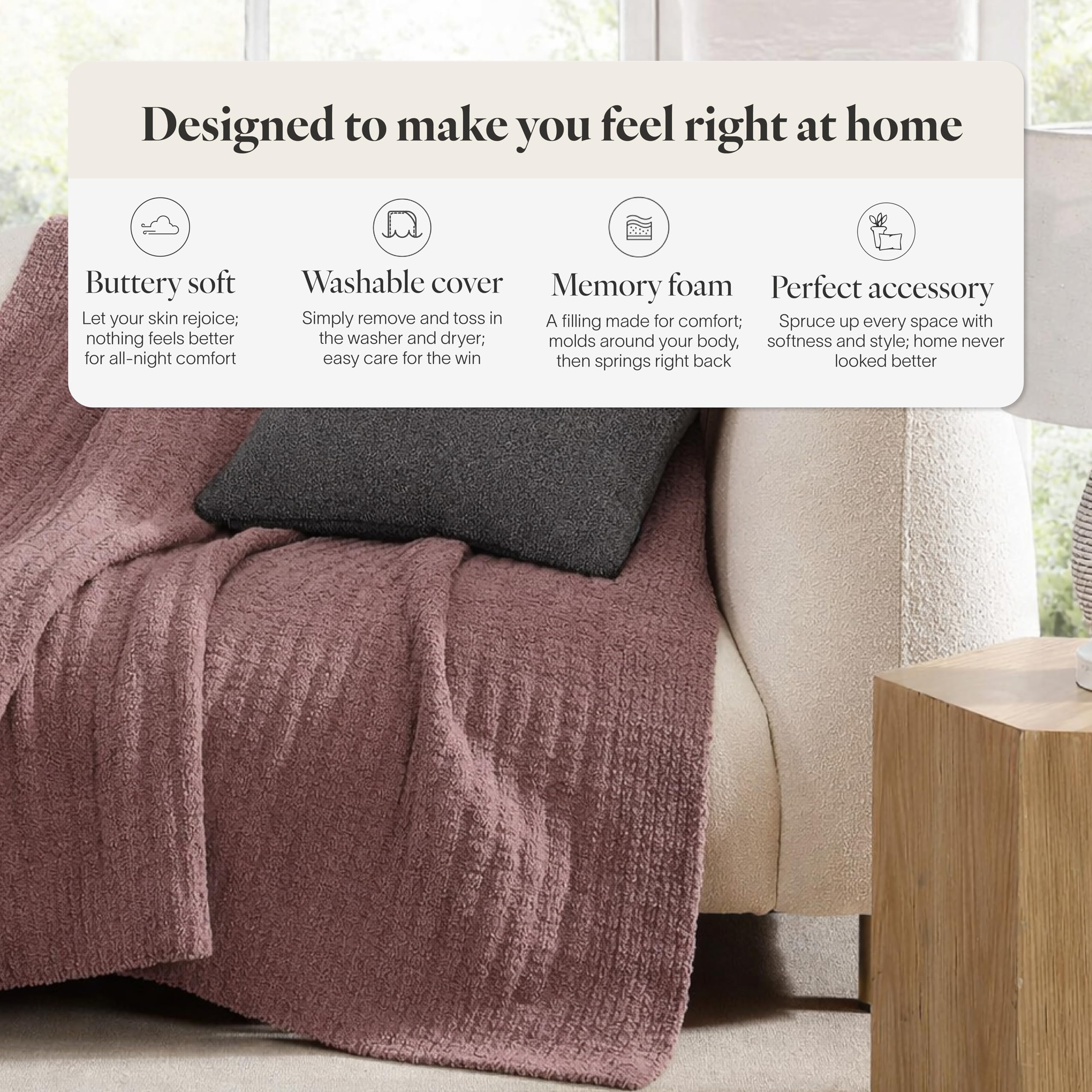Snug Memory Foam Throw Pillow with Washable Cover