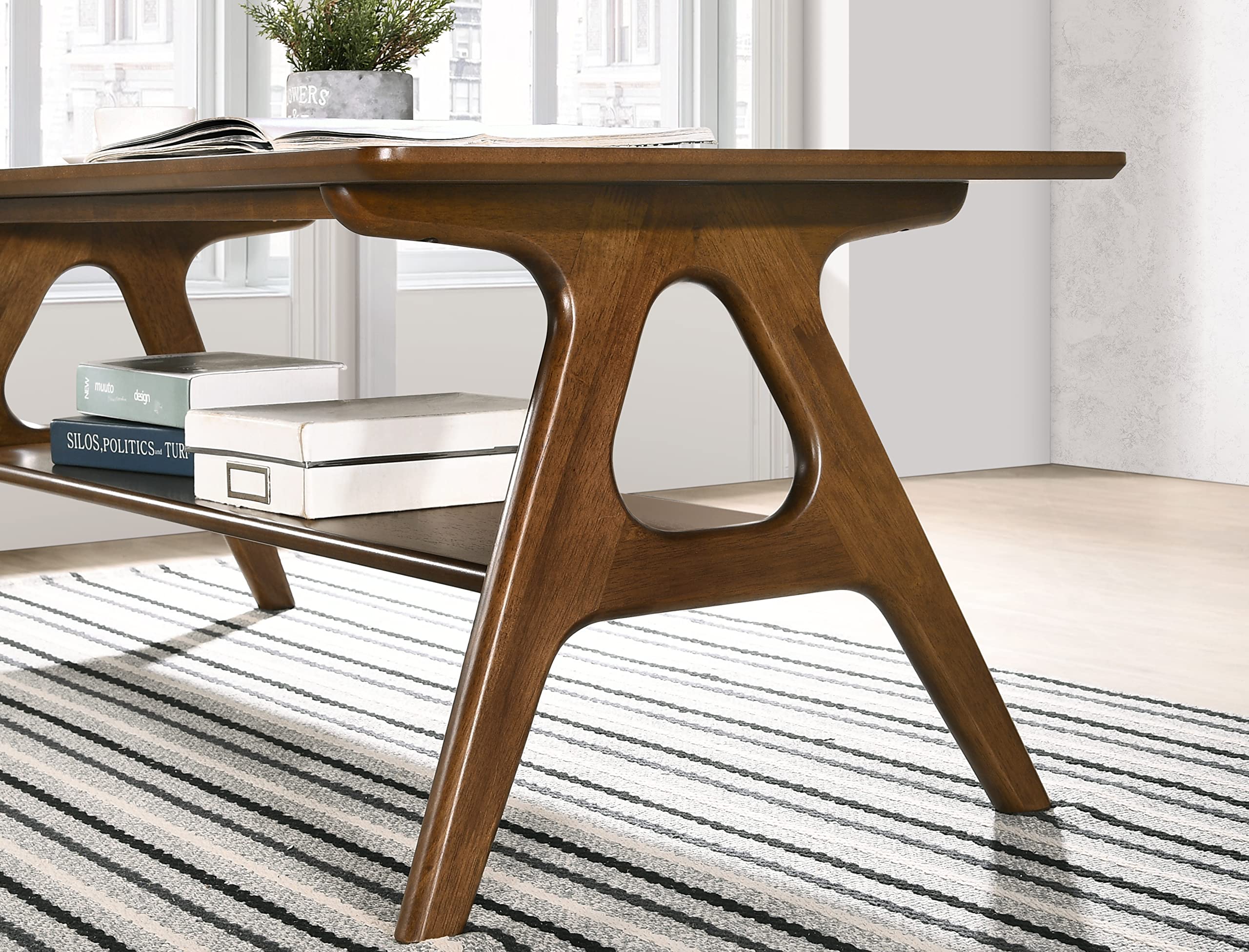 Roundhill Furniture Arona 3-Piece Coffee Table Set, Coffee Table and Two End Tables, Walnut