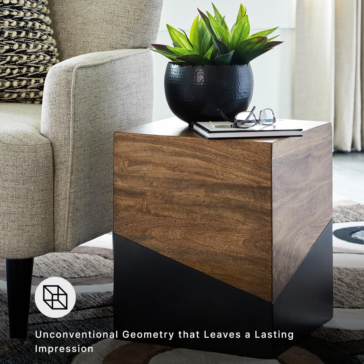 Signature Design by Ashley Accent End Table, Trailbend, Brown/Gunmetal
