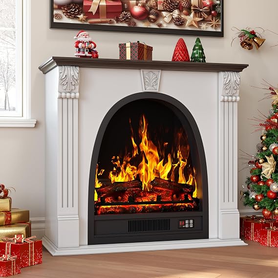 Black Electric Fireplace with Mantel