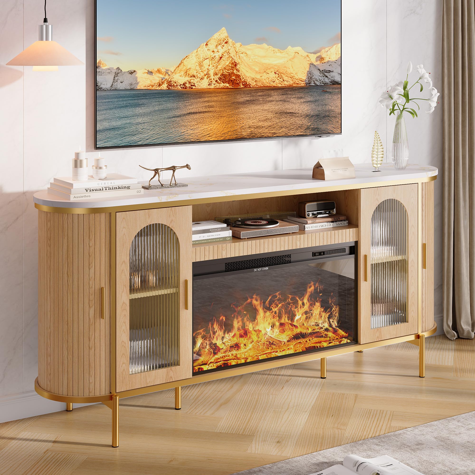70" Fluted TV Stand with Electric Fireplace