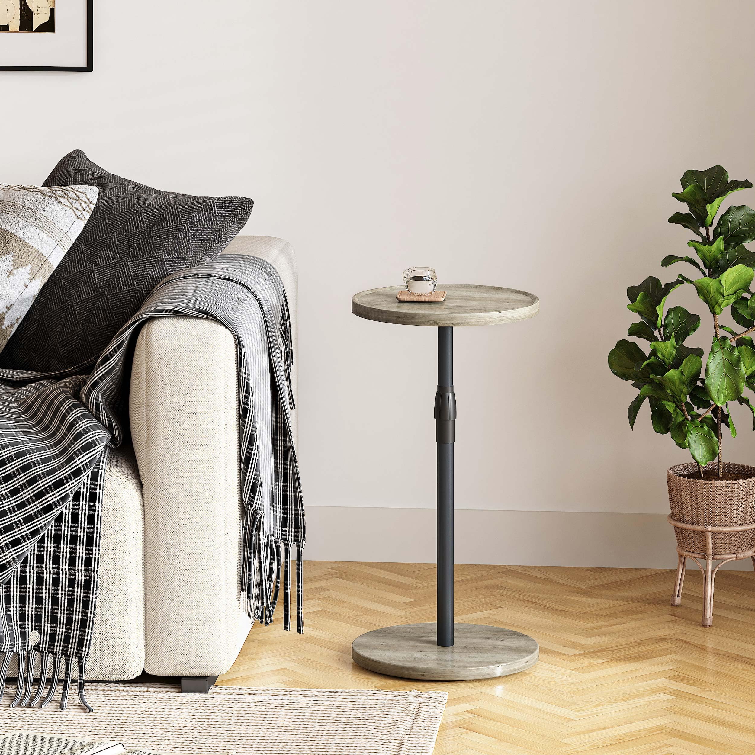IRCPEN Adjustable Round Side Table, Small End Table, Pedestal Drink Table for Small Spaces, Tall Round Nightstand for Living Room Bedroom Sofa Couch, Oak ET-010QK