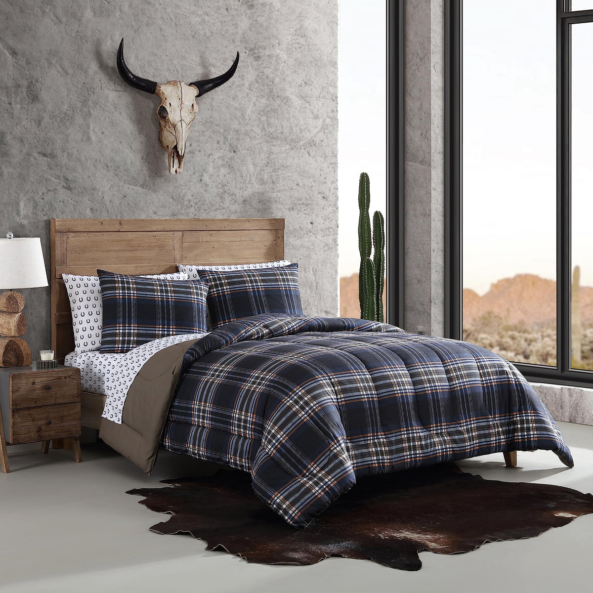 Navy Plaid Reversible Comforter Set