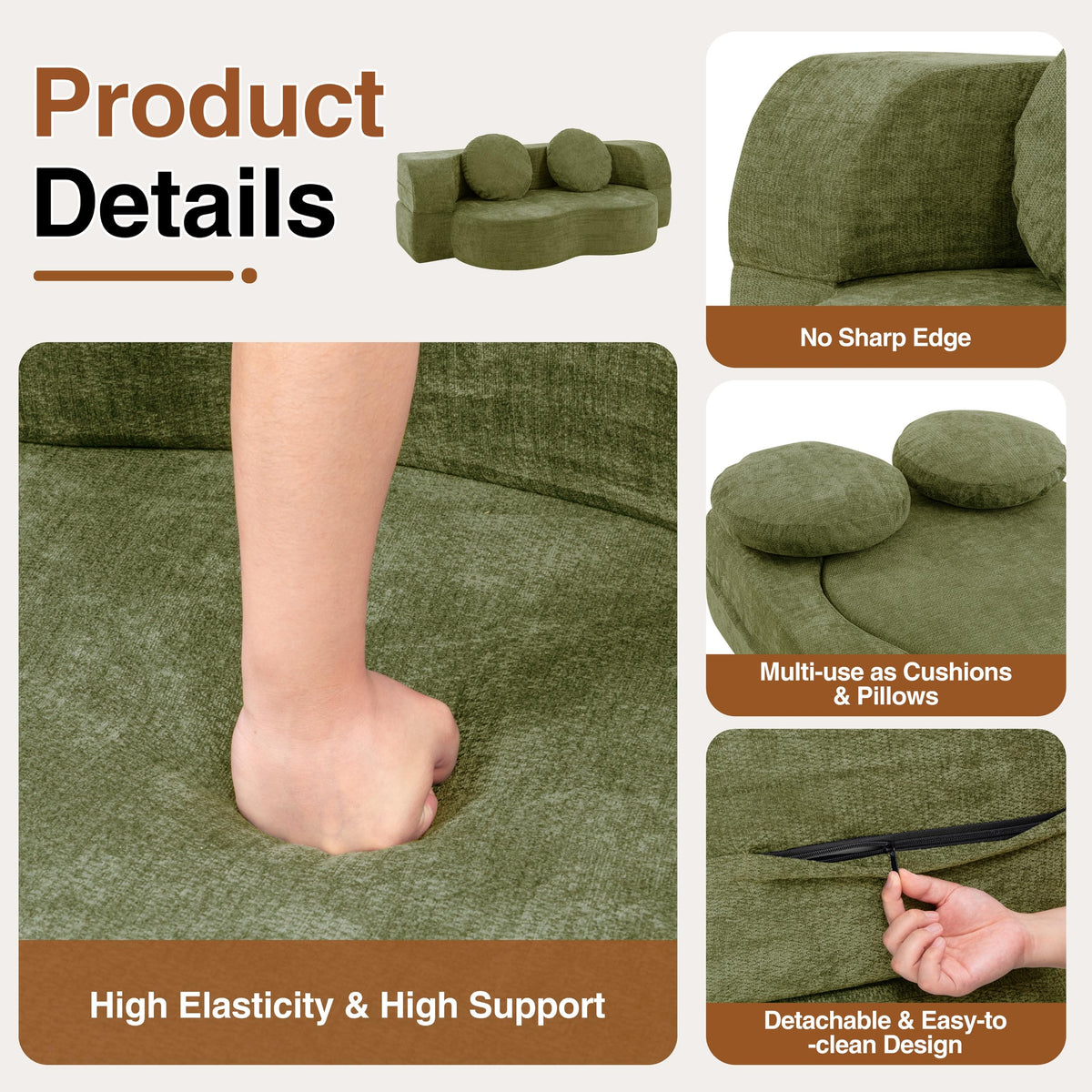 Shintenchi 78" Convertible Sofa Bed, Sleeper Boneless Futon Sofa, Green